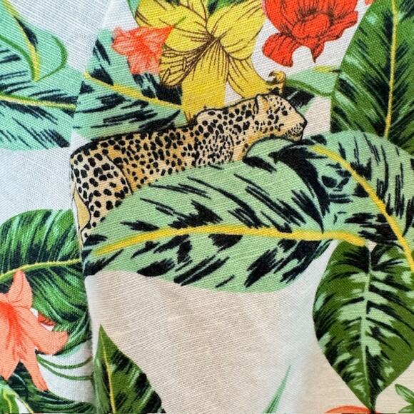 Luxury Linen Charter Club Sz Med Tropical Jungle Print Button Front Roll Sleeve - Picture 12 of 16